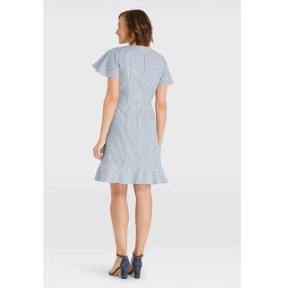 Draper James Embroidered Faux Wrap Dress Blue Stripe 4 - Picture 4 of 16